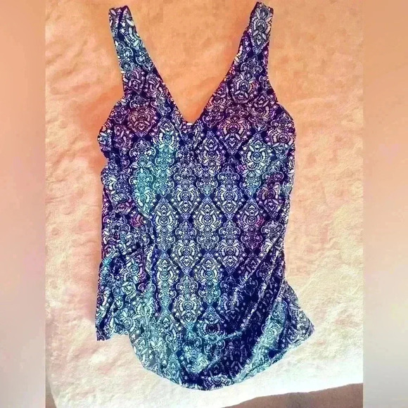 Kona Sol Tankini With Blue Pattern, Padded Cups SZ Large - Picture 1 of 7